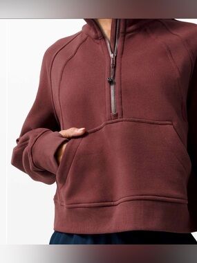 Lululemon Women Hoodie Size M/L Red Burgundy Scuba Oversized Half Zip Cropped
